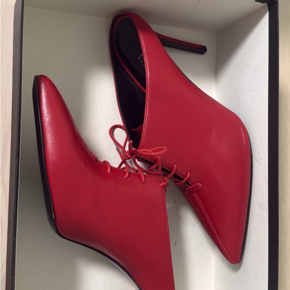 Barneys New York Red Heeled Boots with Lace-Up Design